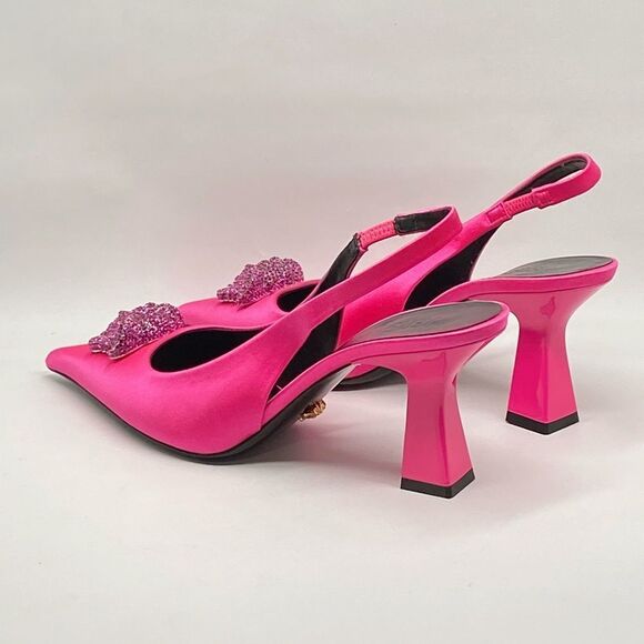 Versace La Medusa Embellished Silk Blend Slingback Pump size 37.5 - Picture 9 of 14